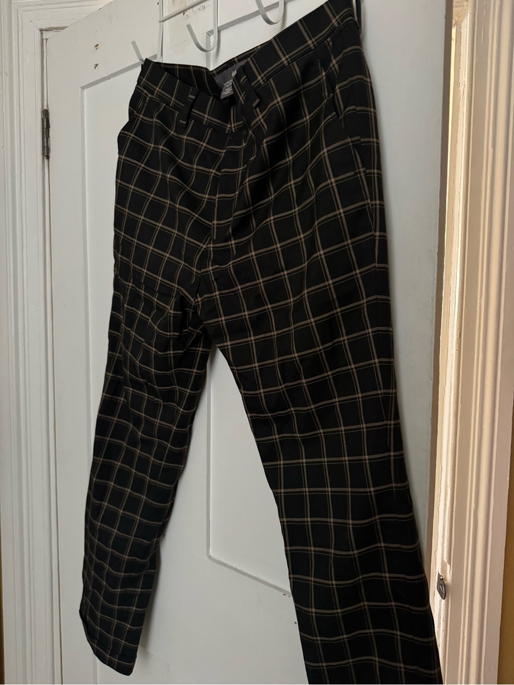 H&M Black Pants with Tan Windowpane Plaid